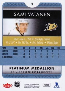 2014-15 Ultra - Platinum Medallion #3 Sami Vatanen Back