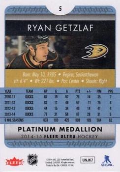 2014-15 Ultra - Platinum Medallion #5 Ryan Getzlaf Back