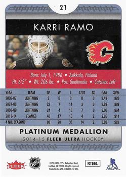 2014-15 Ultra - Platinum Medallion #21 Karri Ramo Back
