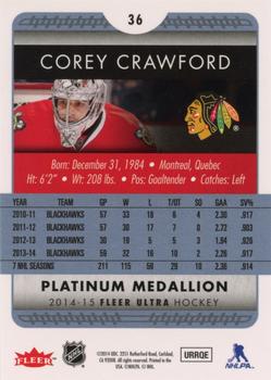 2014-15 Ultra - Platinum Medallion #36 Corey Crawford Back