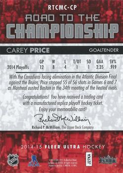 2014-15 Ultra - Road to the Championship #RTCMC-CP Carey Price Back