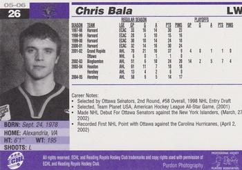 2005-06 Reading Royals (ECHL) #1 Chris Bala Back