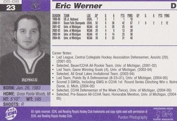2005-06 Reading Royals (ECHL) #16 Eric Werner Back