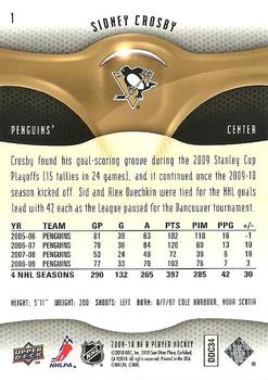 2009-10 Upper Deck Be A Player #1 Sidney Crosby Back