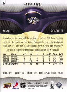 2009-10 Upper Deck Be A Player #171 Pekka Rinne Back
