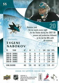 2009-10 Upper Deck Ice #55 Evgeni Nabokov Back