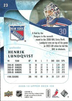 2009-10 Upper Deck Ice #23 Henrik Lundqvist Back