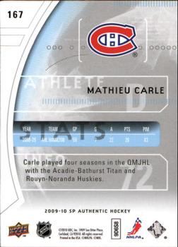 2009-10 SP Authentic #167 Mathieu Carle Back