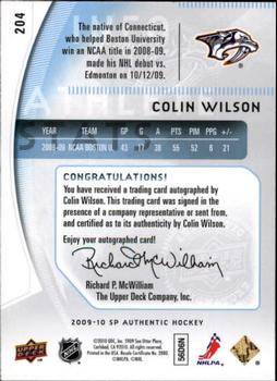 2009-10 SP Authentic #204 Colin Wilson Back