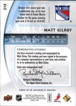 2009-10 SP Authentic #210 Matt Gilroy Back