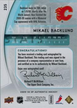2009-10 SP Authentic #235 Mikael Backlund Back
