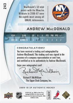 2009-10 SP Authentic #243 Andrew MacDonald Back