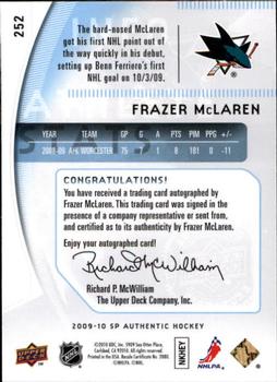 2009-10 SP Authentic #252 Frazer McLaren Back