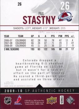 2009-10 SP Authentic #26 Paul Stastny Back