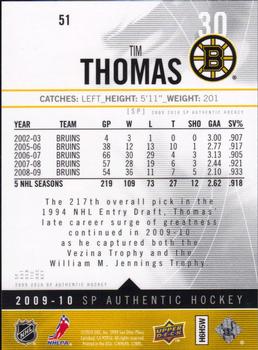 2009-10 SP Authentic #51 Tim Thomas Back