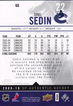 2009-10 SP Authentic #66 Daniel Sedin Back