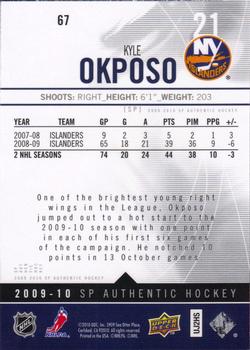 2009-10 SP Authentic #67 Kyle Okposo Back