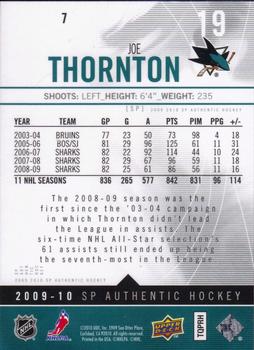 2009-10 SP Authentic #7 Joe Thornton Back