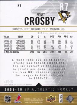2009-10 SP Authentic #87 Sidney Crosby Back
