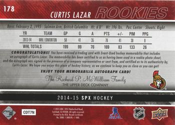 2014-15 SPx #178 Curtis Lazar Back