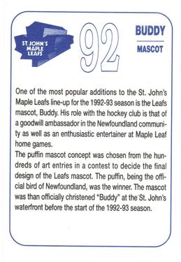 1992-93 St. John's Maple Leafs (AHL) #NNO Buddy Back