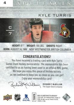 2014-15 Upper Deck Artifacts - Jersey / Jersey Silver #4 Kyle Turris Back