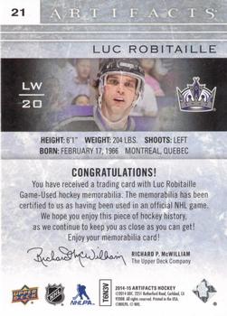 2014-15 Upper Deck Artifacts - Jersey / Jersey Silver #21 Luc Robitaille Back