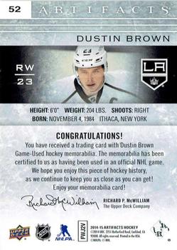 2014-15 Upper Deck Artifacts - Jersey / Jersey Silver #52 Dustin Brown Back