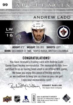 2014-15 Upper Deck Artifacts - Jersey / Jersey Silver #99 Andrew Ladd Back