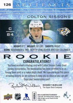 2014-15 Upper Deck Artifacts - Jersey / Jersey Silver #126 Colton Sissons Back