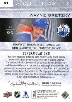 2014-15 Upper Deck Artifacts - Jersey / Jersey Silver Autographs #41 Wayne Gretzky Back