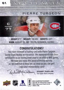 2014-15 Upper Deck Artifacts - Jersey / Patch Tag Black #81 Pierre Turgeon Back