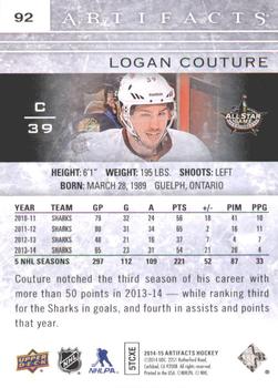2014-15 Upper Deck Artifacts - Ruby #92 Logan Couture Back