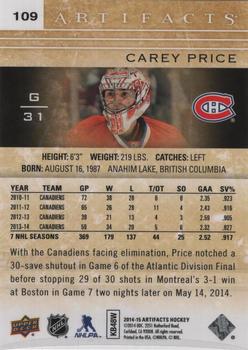 2014-15 Upper Deck Artifacts - Ruby #109 Carey Price Back