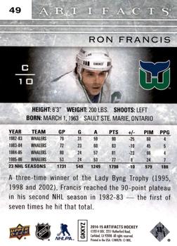 2014-15 Upper Deck Artifacts - Sapphire #49 Ron Francis Back