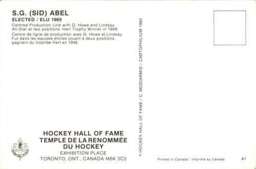 1983 Cartophilium Hockey Hall of Fame Postcards #A1 Sid Abel Back