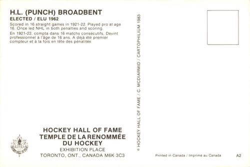 1983 Cartophilium Hockey Hall of Fame Postcards #A2 Punch Broadbent Back