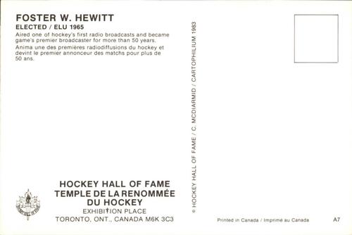 1983 Cartophilium Hockey Hall of Fame Postcards #A7 Foster Hewitt Back