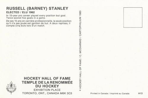 1983 Cartophilium Hockey Hall of Fame Postcards #A13 Barney Stanley Back