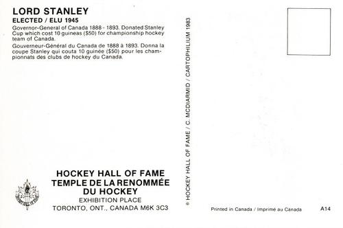 1983 Cartophilium Hockey Hall of Fame Postcards #A14 Lord Stanley Back
