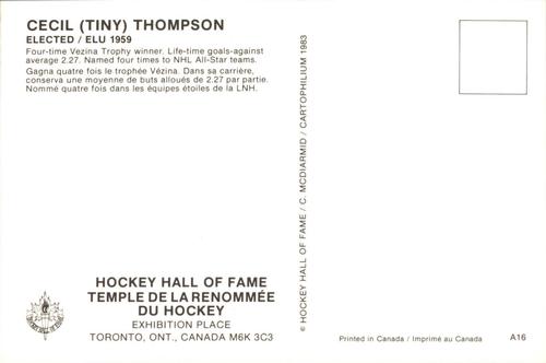 1983 Cartophilium Hockey Hall of Fame Postcards #A16 Tiny Thompson Back
