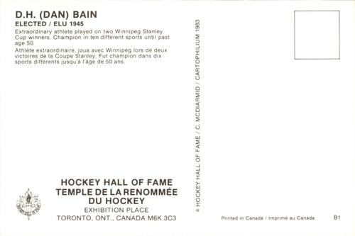 1983 Cartophilium Hockey Hall of Fame Postcards #B1 Dan Bain Back