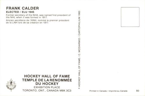 1983 Cartophilium Hockey Hall of Fame Postcards #B3 Frank Calder Back