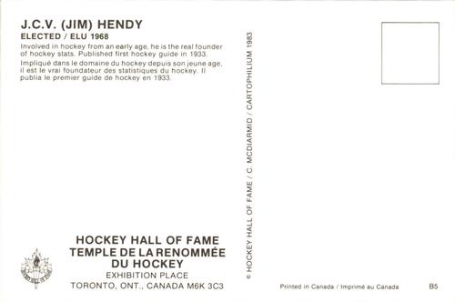 1983 Cartophilium Hockey Hall of Fame Postcards #B5 James Hendy Back