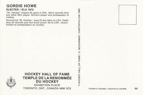 1983 Cartophilium Hockey Hall of Fame Postcards #B6 Gordie Howe Back
