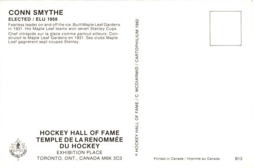 1983 Cartophilium Hockey Hall of Fame Postcards #B13 Conn Smythe Back