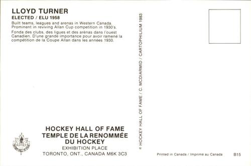 1983 Cartophilium Hockey Hall of Fame Postcards #B15 Lloyd Turner Back