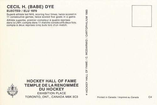 1983 Cartophilium Hockey Hall of Fame Postcards #C4 Babe Dye Back