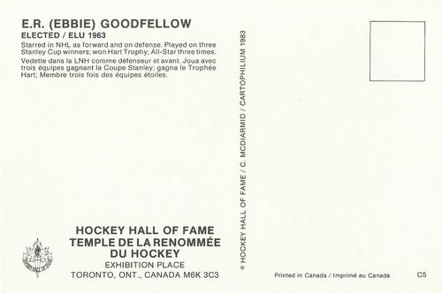 1983 Cartophilium Hockey Hall of Fame Postcards #C5 Ebbie Goodfellow Back