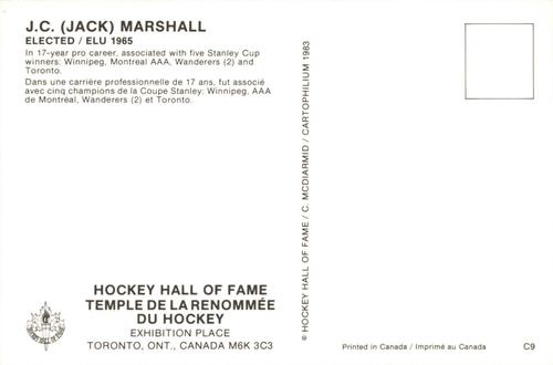 1983 Cartophilium Hockey Hall of Fame Postcards #C9 Jack Marshall Back